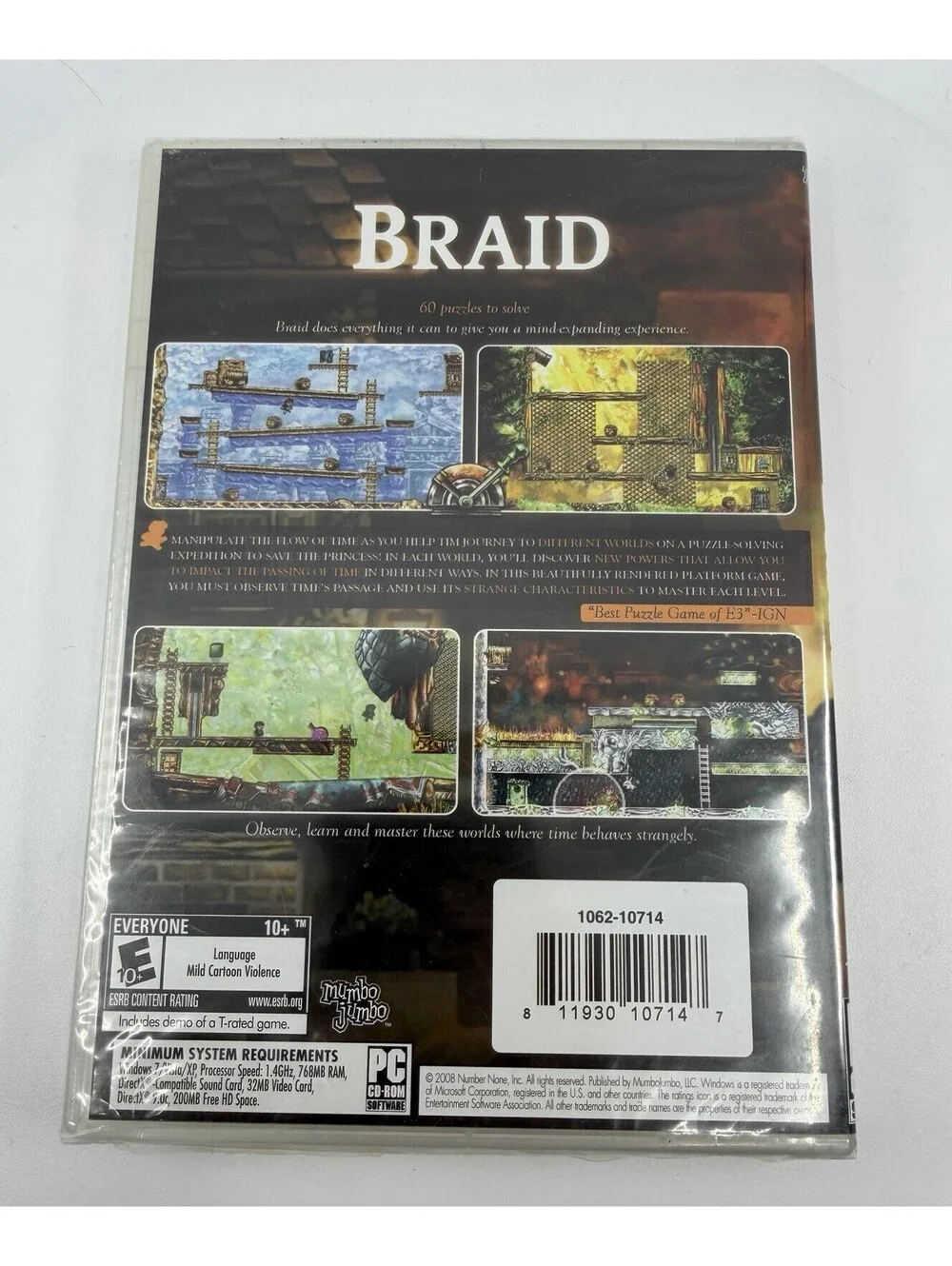 BRAID PC Game CD-ROM Windows Puzzle Platformer Mind-Bending Indie Computer Retro
